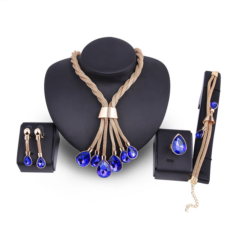 Gold-Plated Necklace and Earrings 4-Piece Set