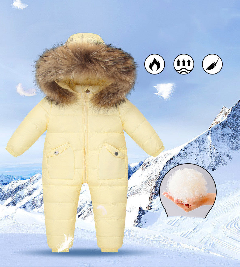 Baby White Duck Down Hooded Onesie