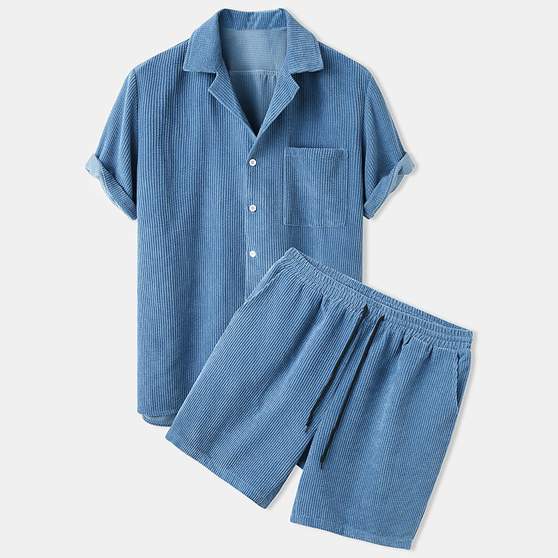 Corduroy Short-Sleeve Suit Set