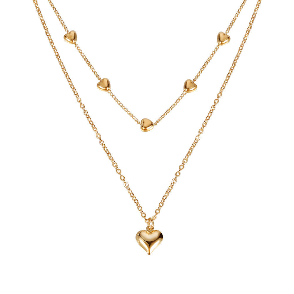 Double-Layer Heart Pendant Necklace