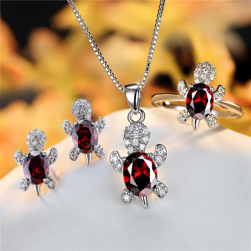 Turtle Pendant Necklace — Multicolor Crystal