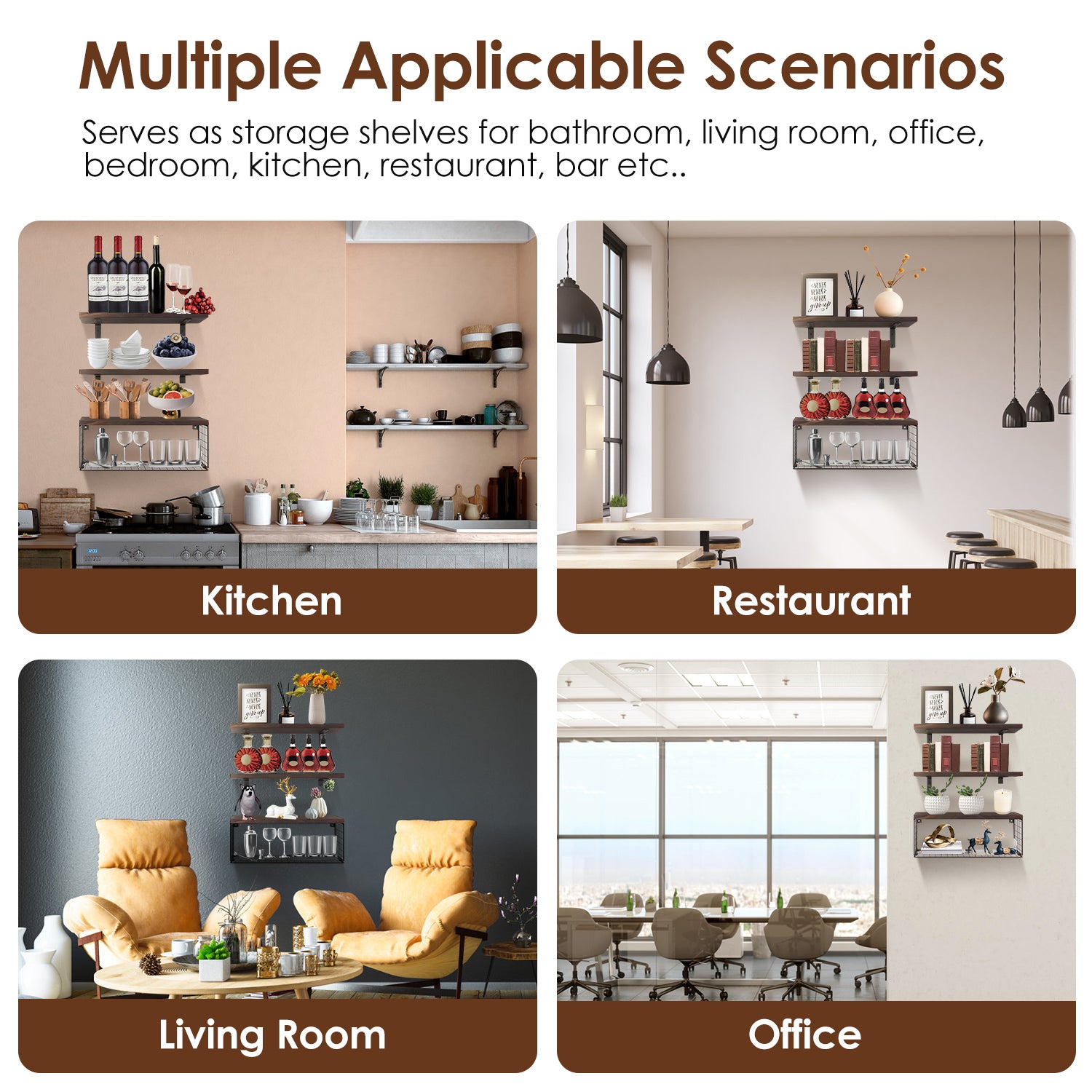 2-in-1 Floating Wall Shelves with Storage Basket