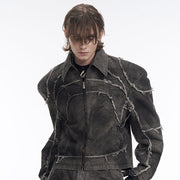 Short Gray Padded Shoulder Denim Coat