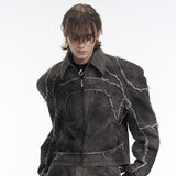 Short Gray Padded Shoulder Denim Coat