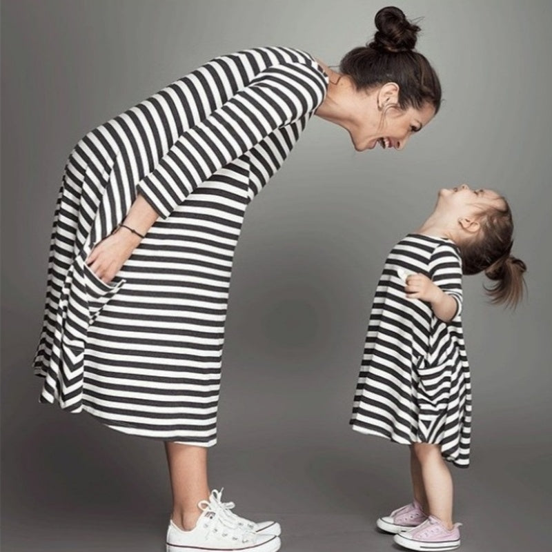 Mother & Daughter Striped Dress Set