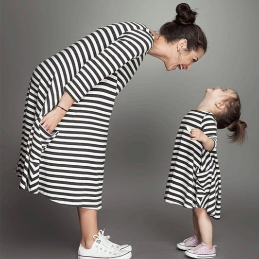 Family Clothing Matching Mother And Daughter Clothes Striped Dresses