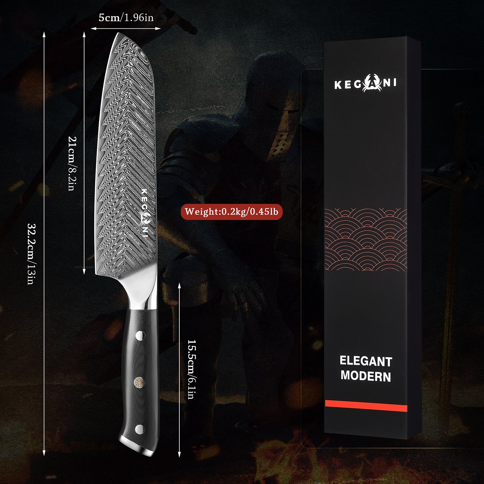 Damascus Steel Santoku Knife with Sheath