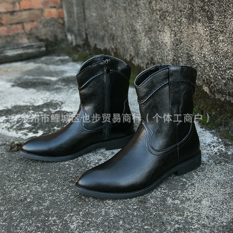 Retro High-Top Leather Ankle Boots