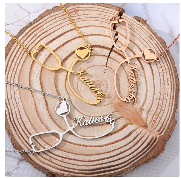 Stethoscope Name Pendant Necklace