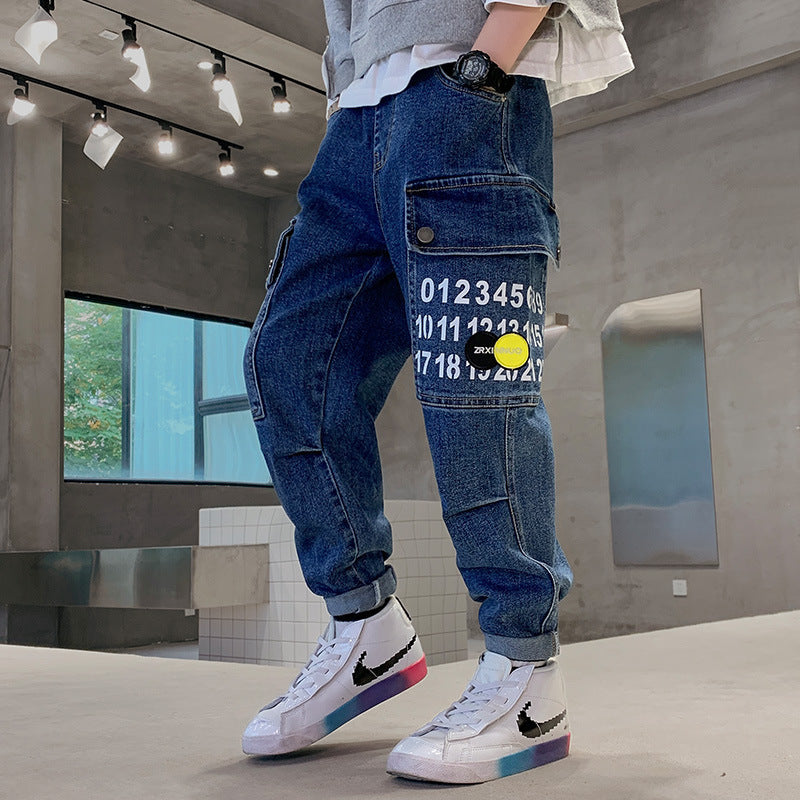 Kids Printed Belted Jeans