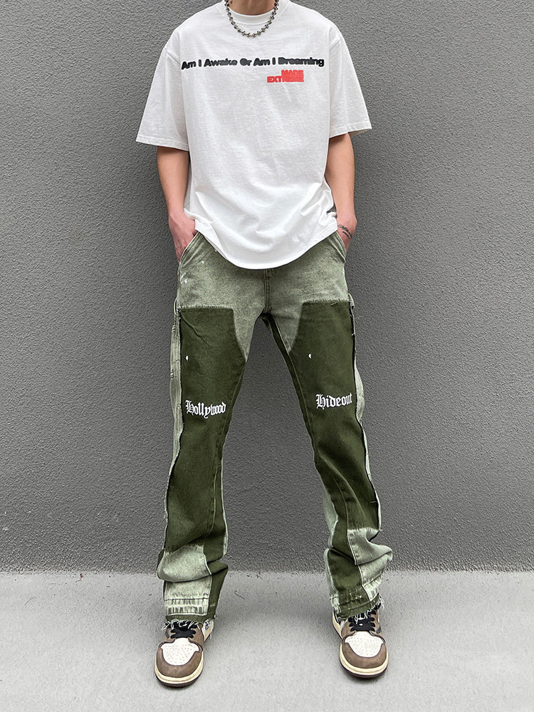 Heavy Wash Distressed Flared Pants