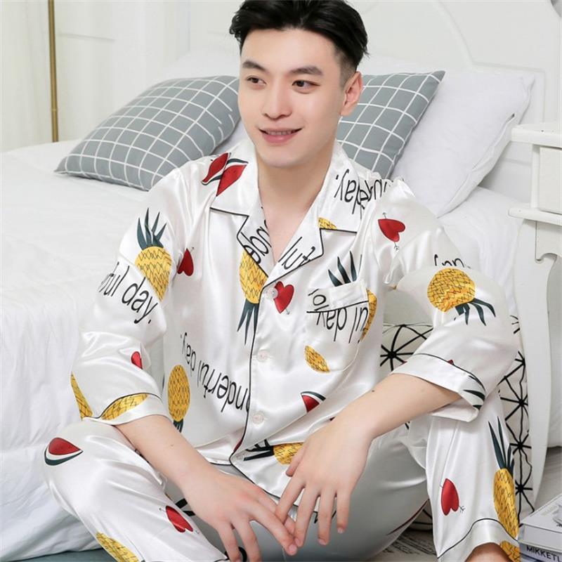 Men's Thin Silk Long-Sleeve Pajama Set