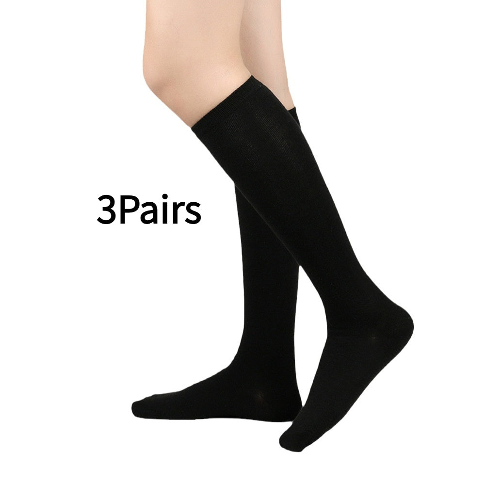 Black Striped Cotton Knee-High Socks