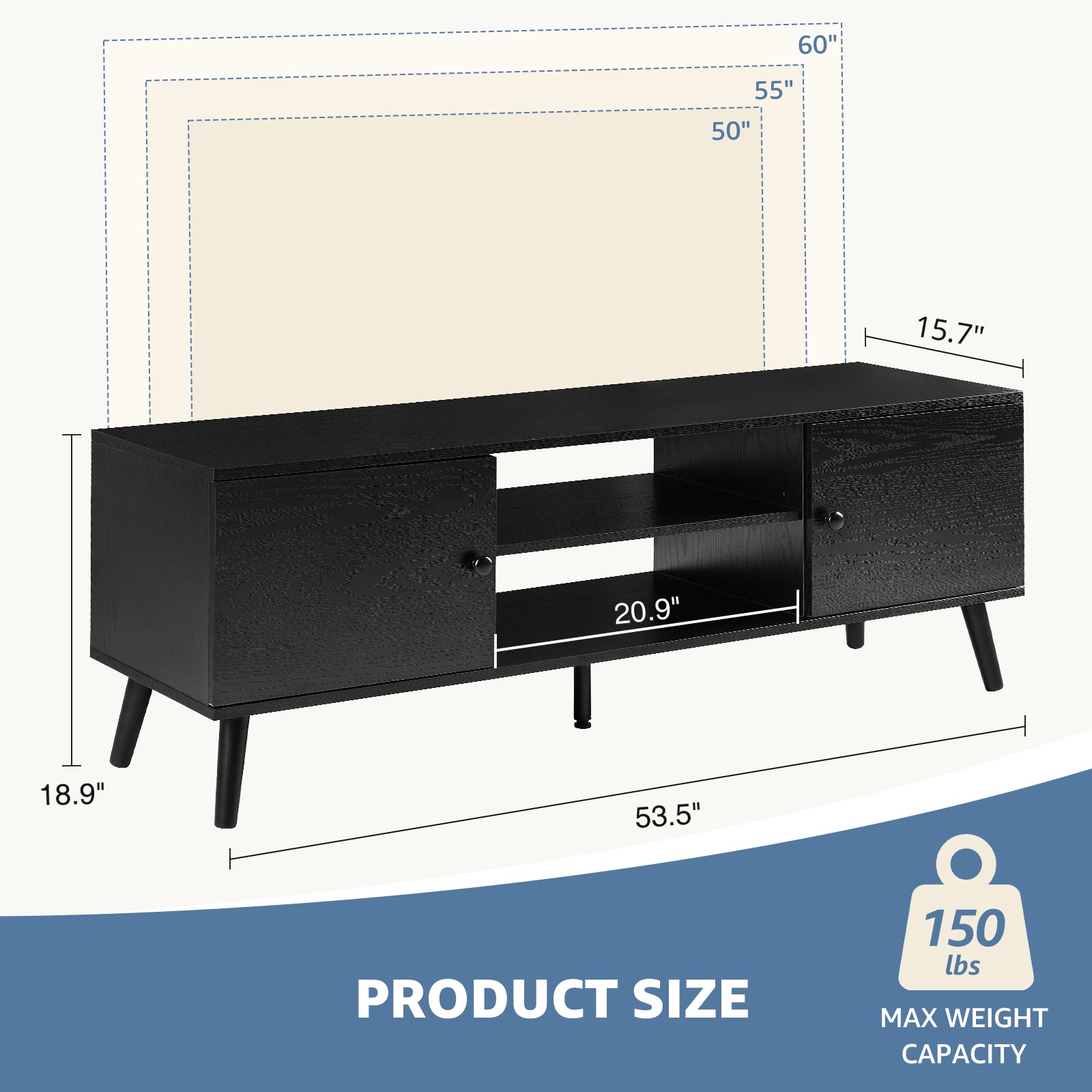 Black Panel TV Cabinet with Storage