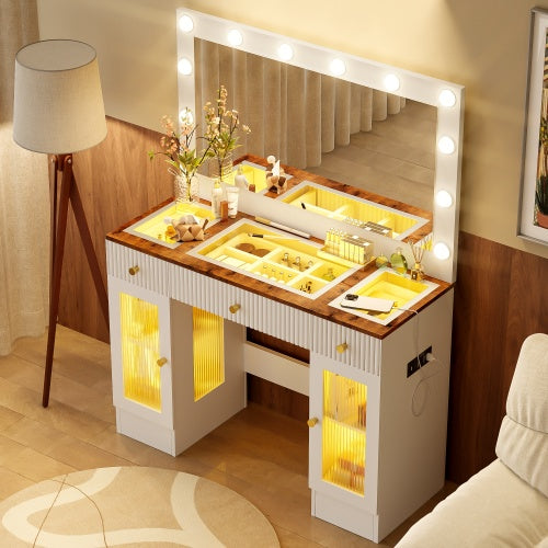 43in Vanity Desk with Hollywood Bulb Mirror & RGB