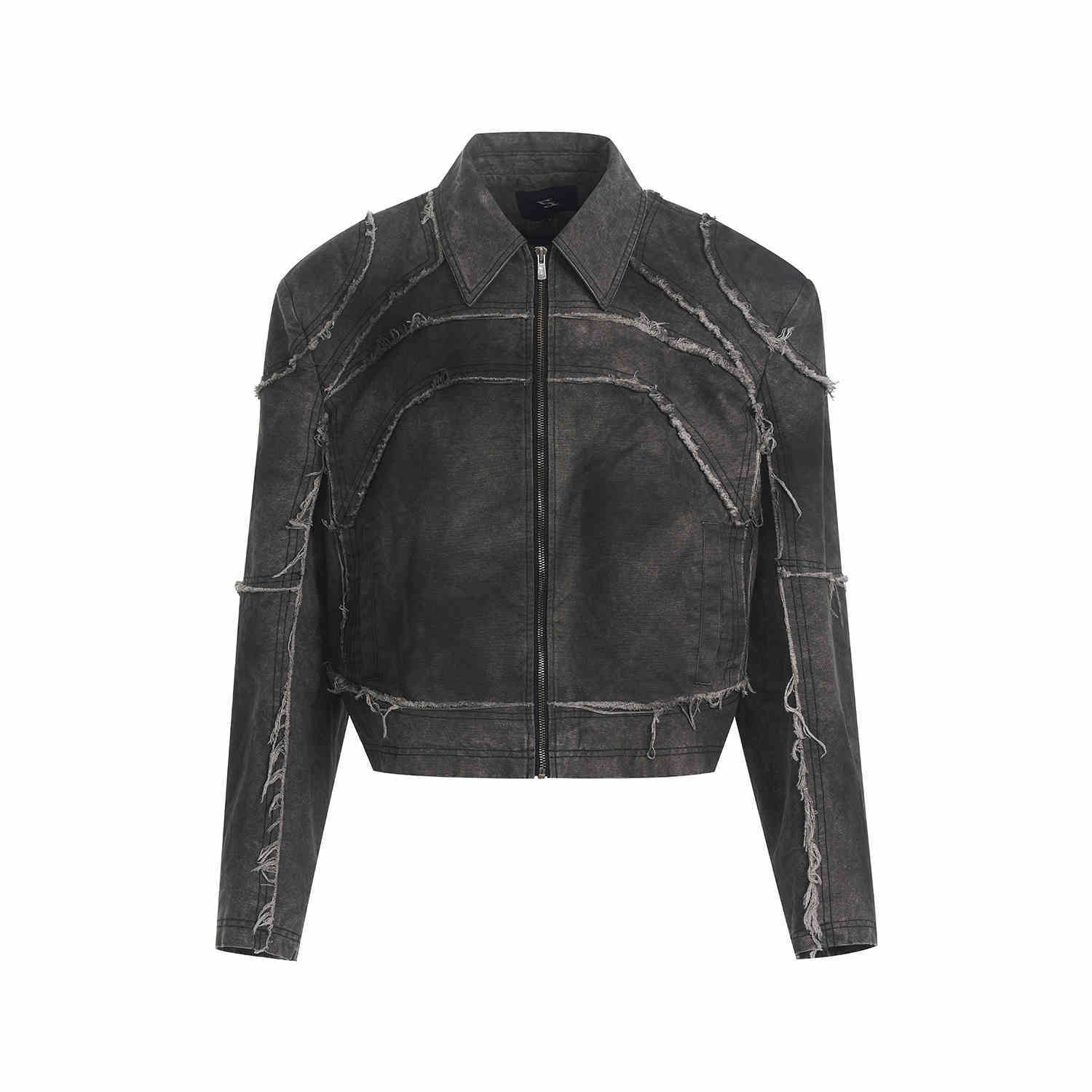 Short Gray Padded Shoulder Denim Coat