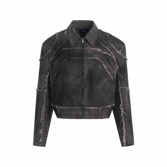 Short Gray Padded Shoulder Denim Coat