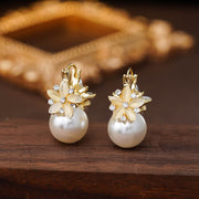 Purple Pearl Flower Earrings
