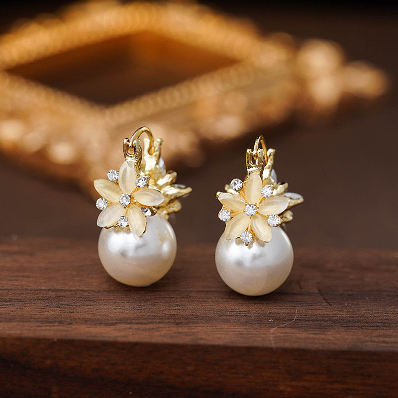 Purple Pearl Flower Earrings