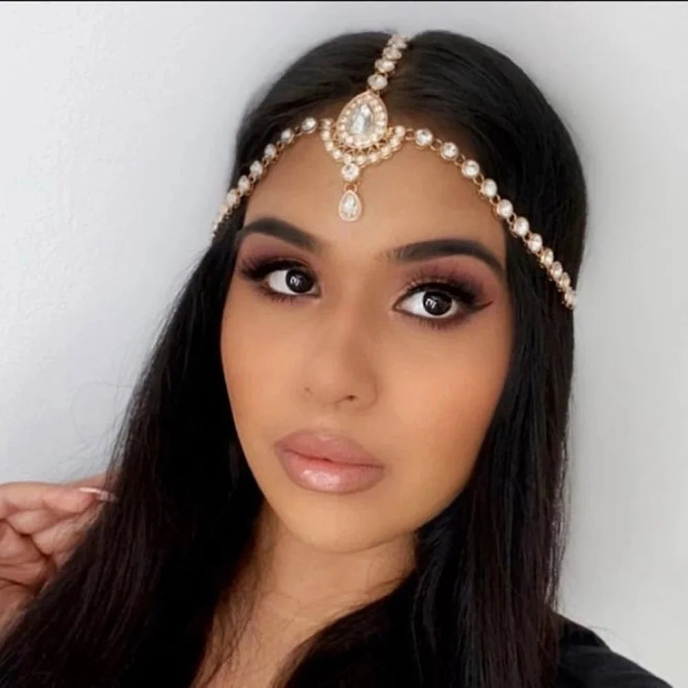 Crystal Drop Forehead Chain Headpiece — Bridal