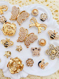 24 pieces of golden fashion (butterfly, bow, flower, bee, star rabbit head) accessories - easy-to-install detachable DIY accesso