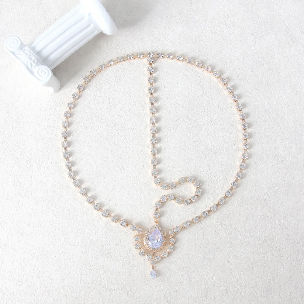 Crystal Drop Forehead Chain Headpiece — Bridal