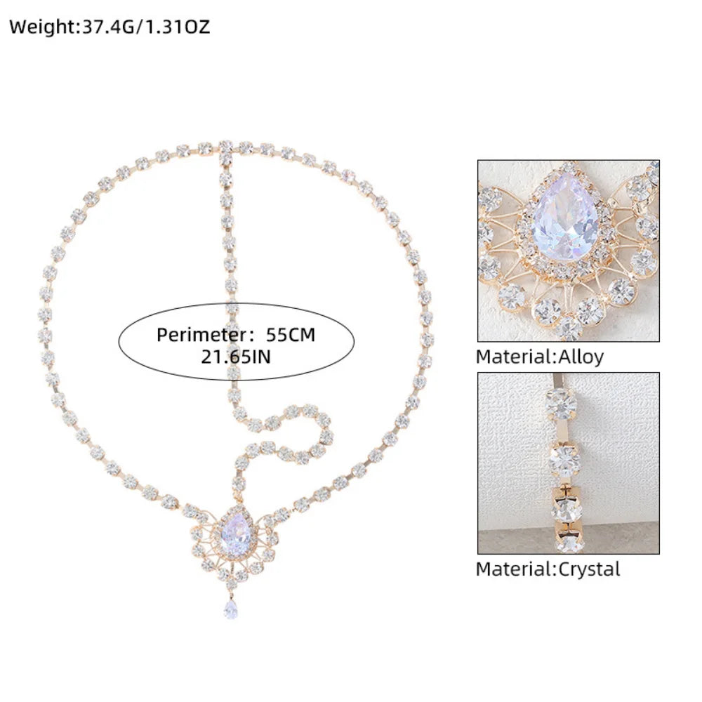 Wedding Hair Accessories For Women Bride Indian Jewelry Gift Boho Crystal Drop Forehead Head Chain Headwear Headpiece Rhinestone