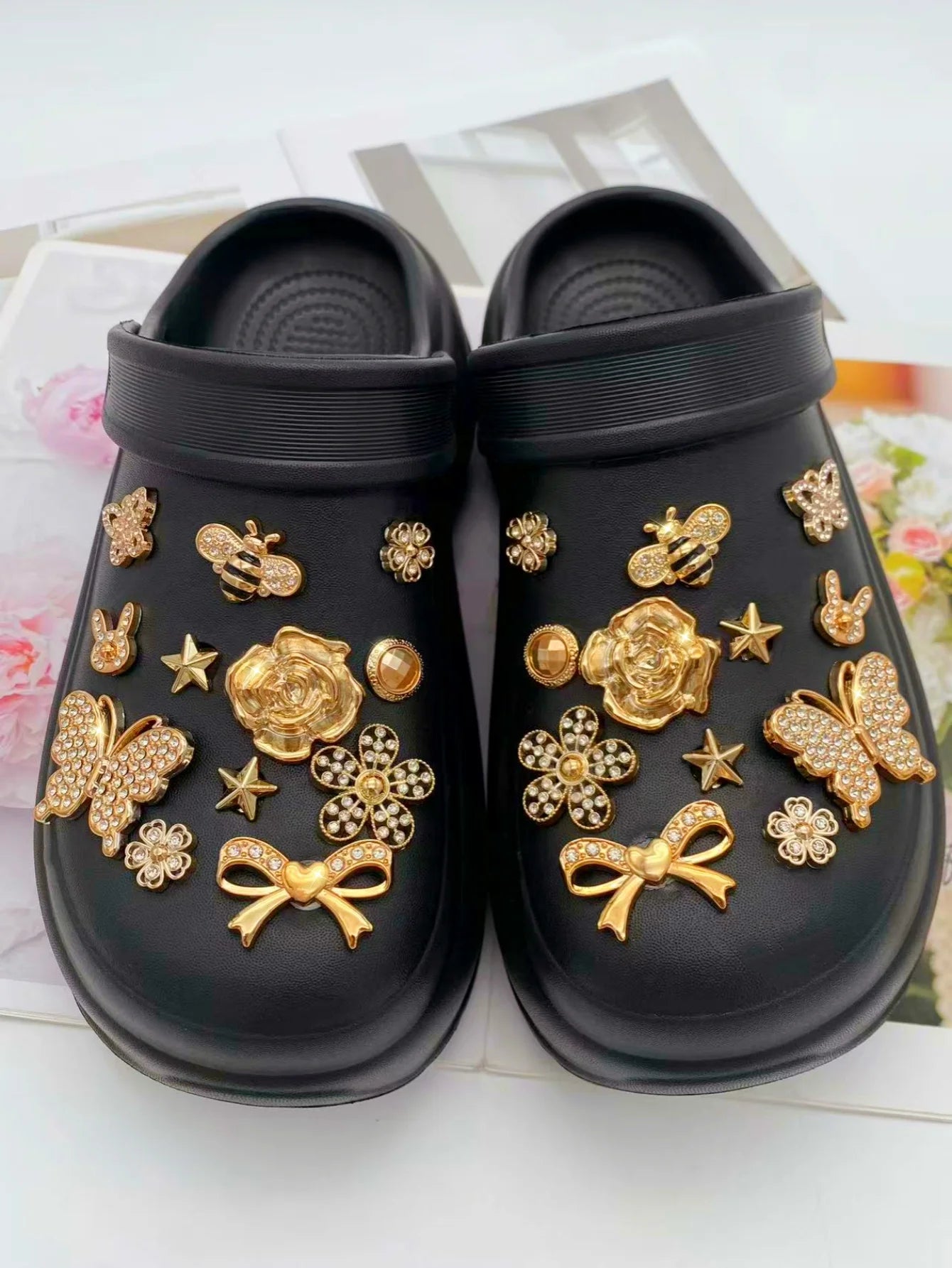 24 pieces of golden fashion (butterfly, bow, flower, bee, star rabbit head) accessories - easy-to-install detachable DIY accesso