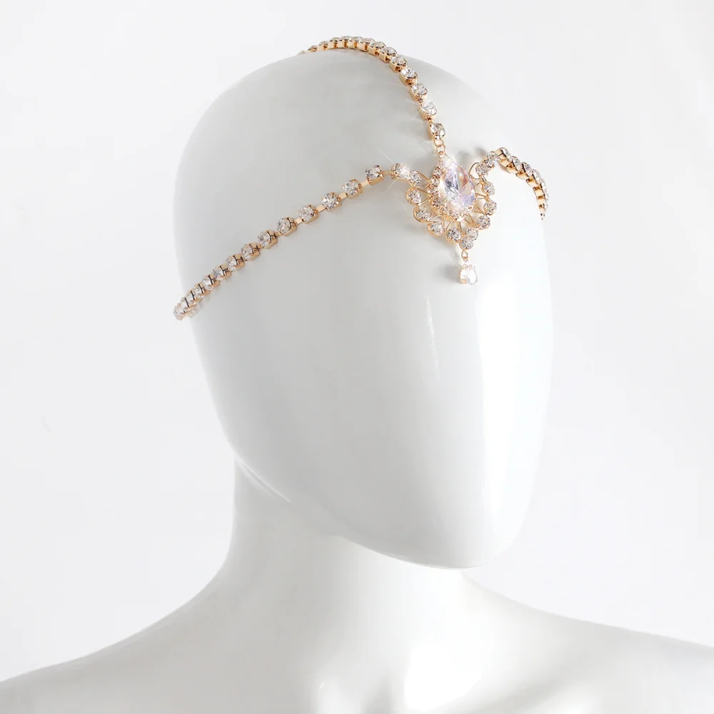Wedding Hair Accessories For Women Bride Indian Jewelry Gift Boho Crystal Drop Forehead Head Chain Headwear Headpiece Rhinestone