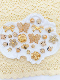 24 pieces of golden fashion (butterfly, bow, flower, bee, star rabbit head) accessories - easy-to-install detachable DIY accesso