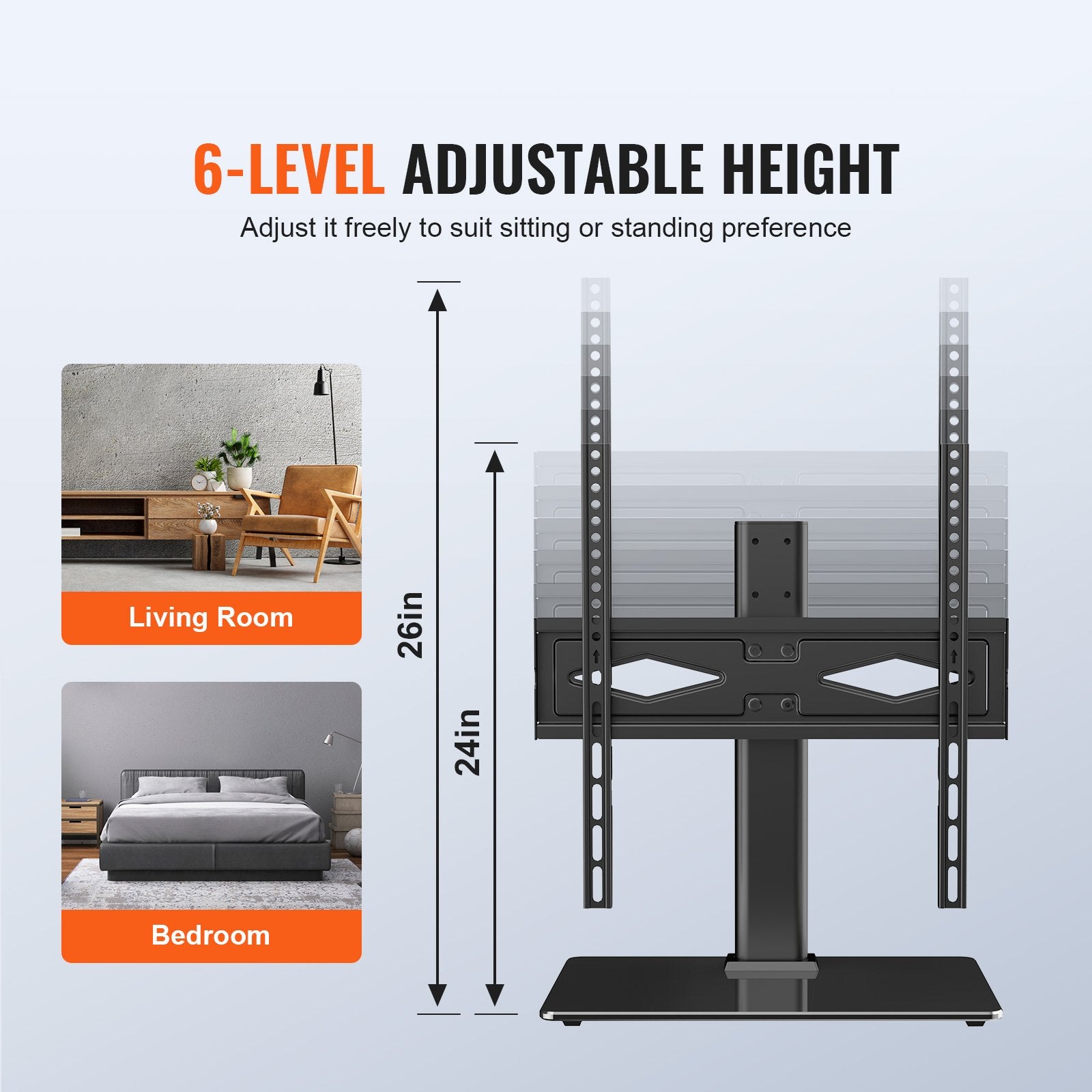 Swivel Floor TV Stand with Glass Base — 32-55in