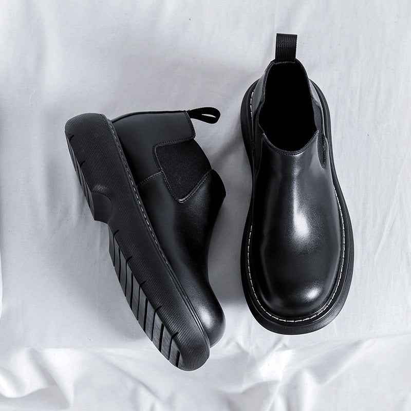 Black Round-Toe Thick-Sole Martin Boots
