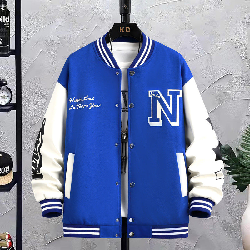 Men's Letter Print Color-Block Baseball Jacket