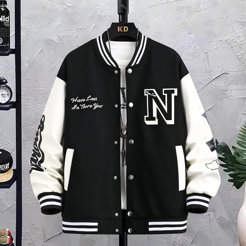 Men's Letter Print Color-Block Baseball Jacket