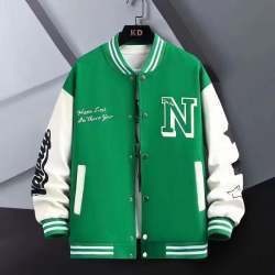 Men's Letter Print Color-Block Baseball Jacket