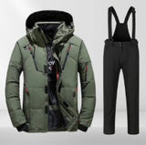 Men's Short Winter Thick White Duck Down Hooded Jacket Multi-pocket Outdoor Set