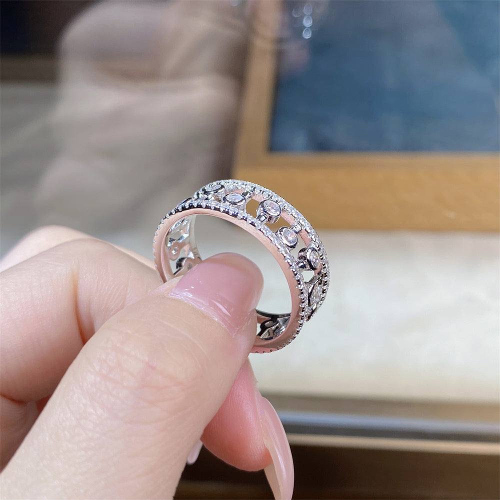 S925 Sterling Silver Hollow Water Drops Stackable Ring 8A Zircon