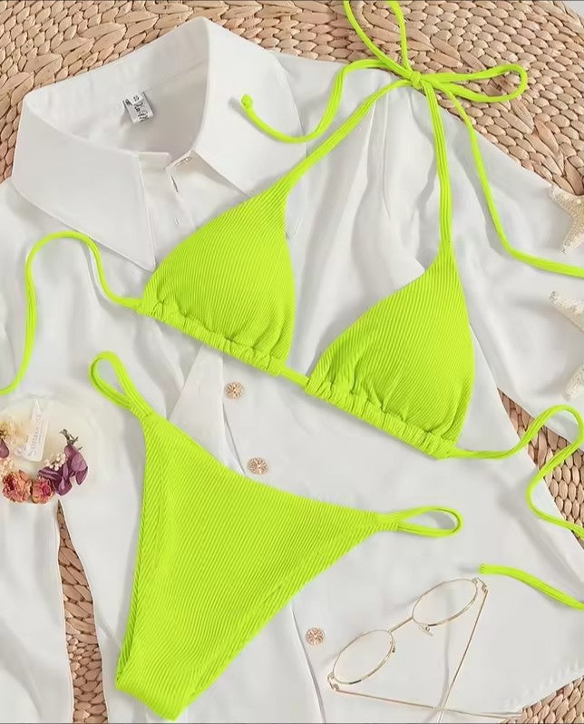 Sexy Ribbed Tie Bikini Set – Two‑Piece Swimsuit