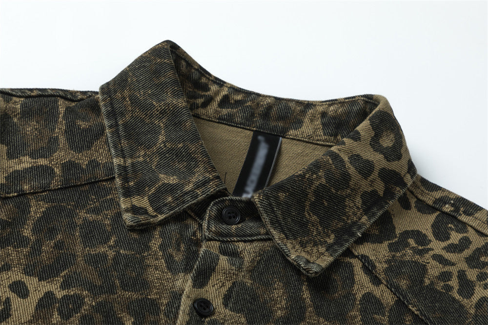 Men's Distressed Polo — Leopard Print