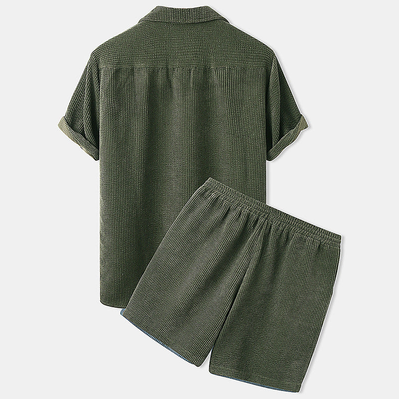 Corduroy Short-Sleeve Suit Set