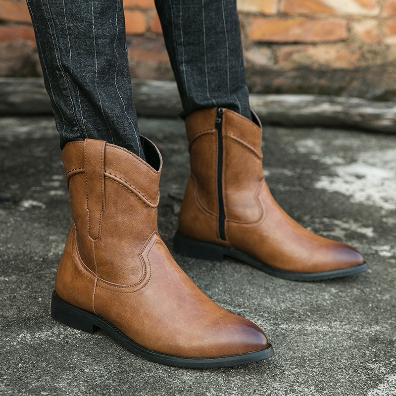 Retro High-Top Leather Ankle Boots