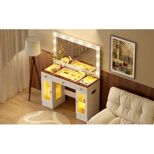 43in Vanity Desk with Hollywood Bulb Mirror & RGB