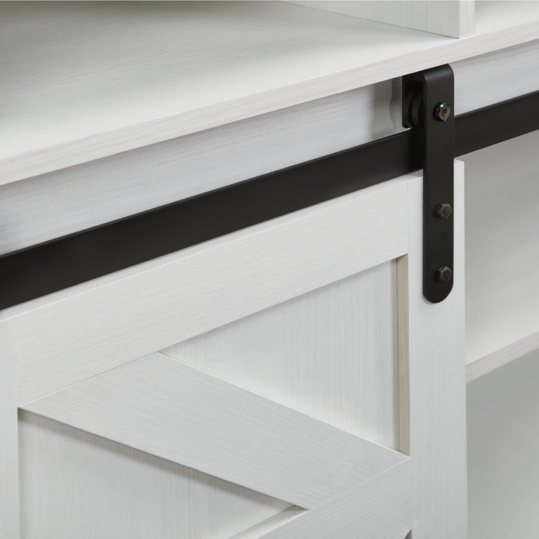 Sliding Barn Door TV Stand with Adjustable Shelves – White Farmhouse Entertainment Center