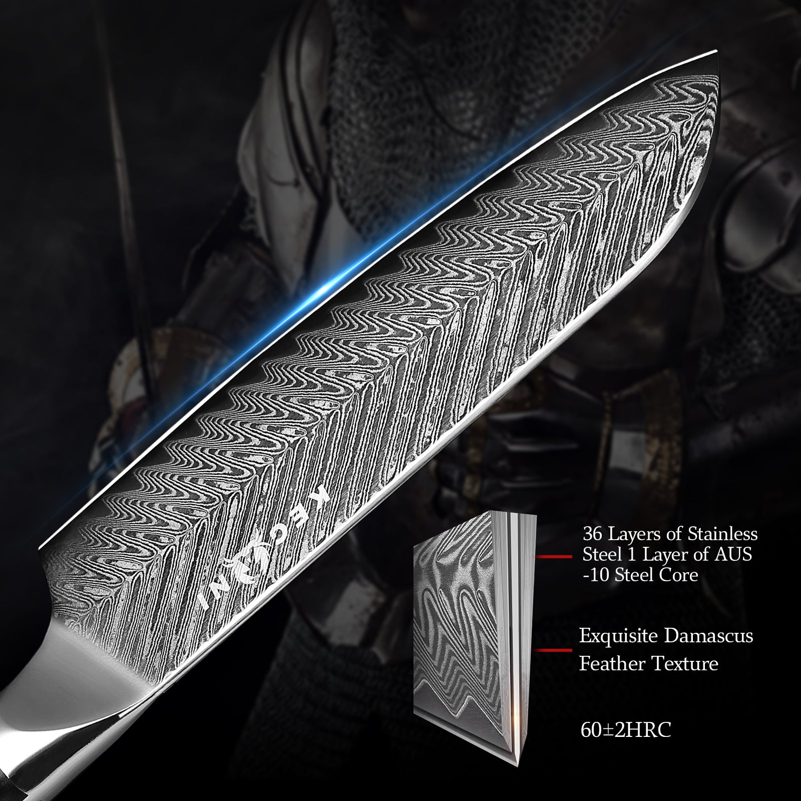 Damascus Steel Santoku Knife with Sheath