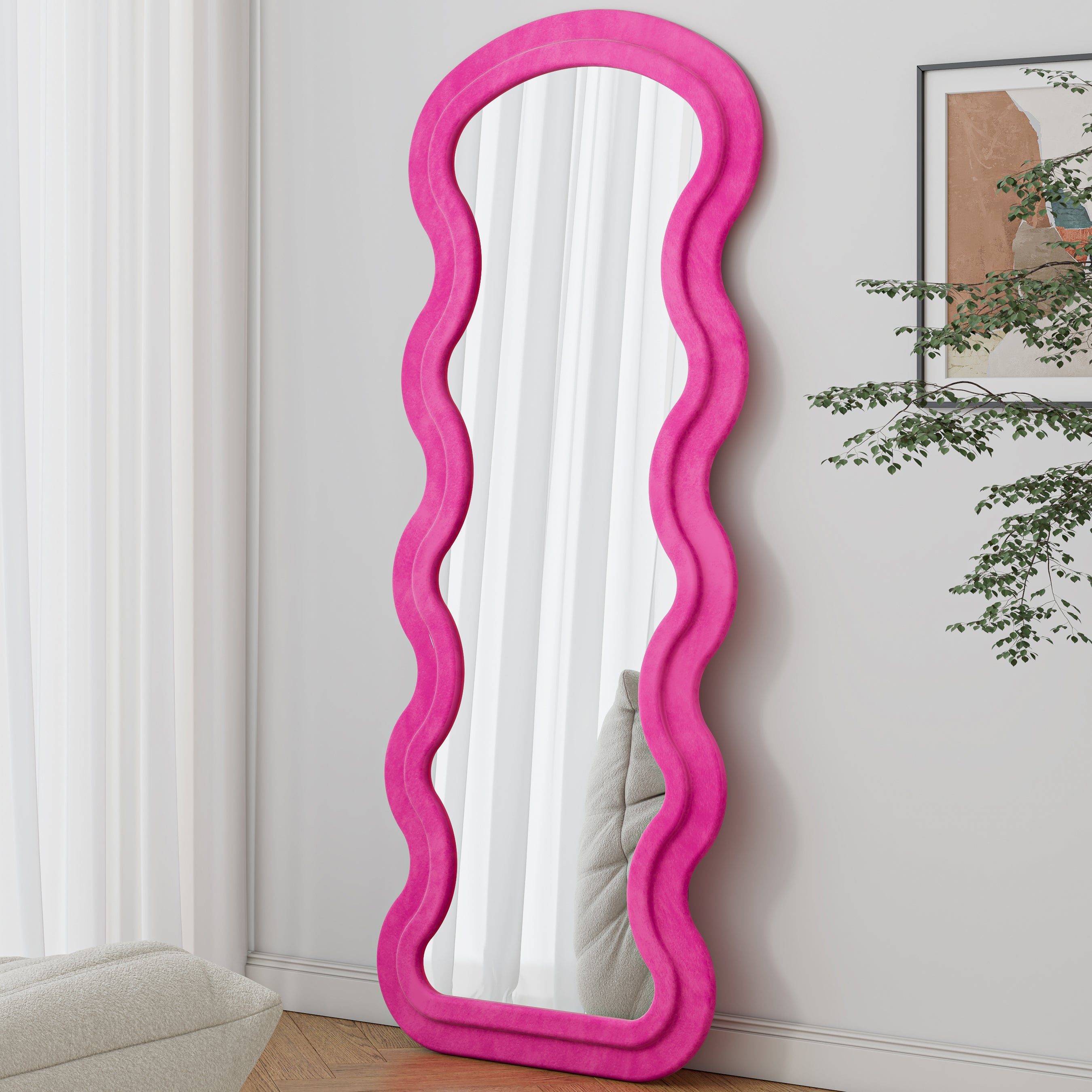 Rose Wave Floor Mirror — Flannel-Wrapped