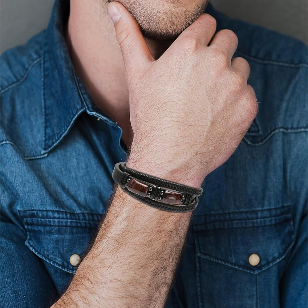Tiger Eye Stone Braided Leather Bracelet
