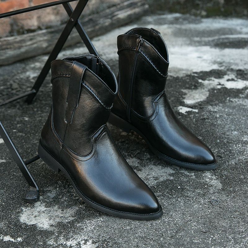 Retro High-Top Leather Ankle Boots