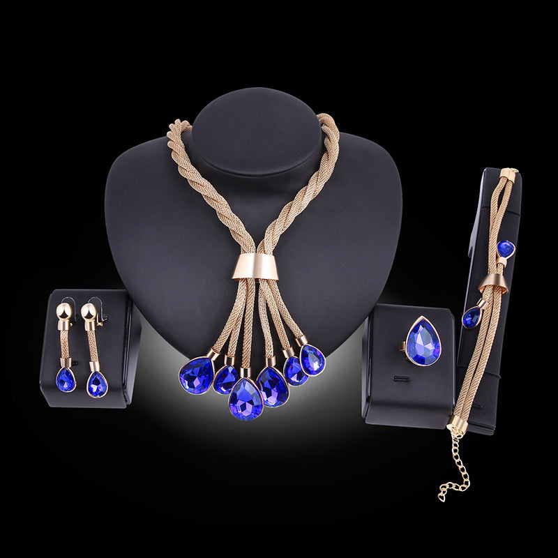 Gold-Plated Necklace and Earrings 4-Piece Set