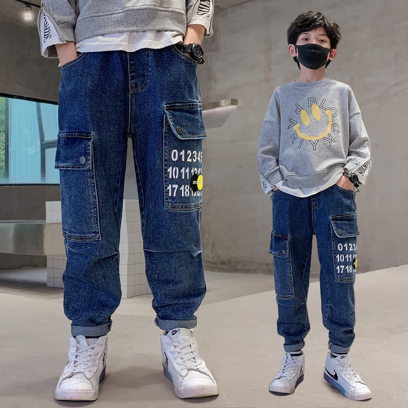Kids Printed Belted Jeans