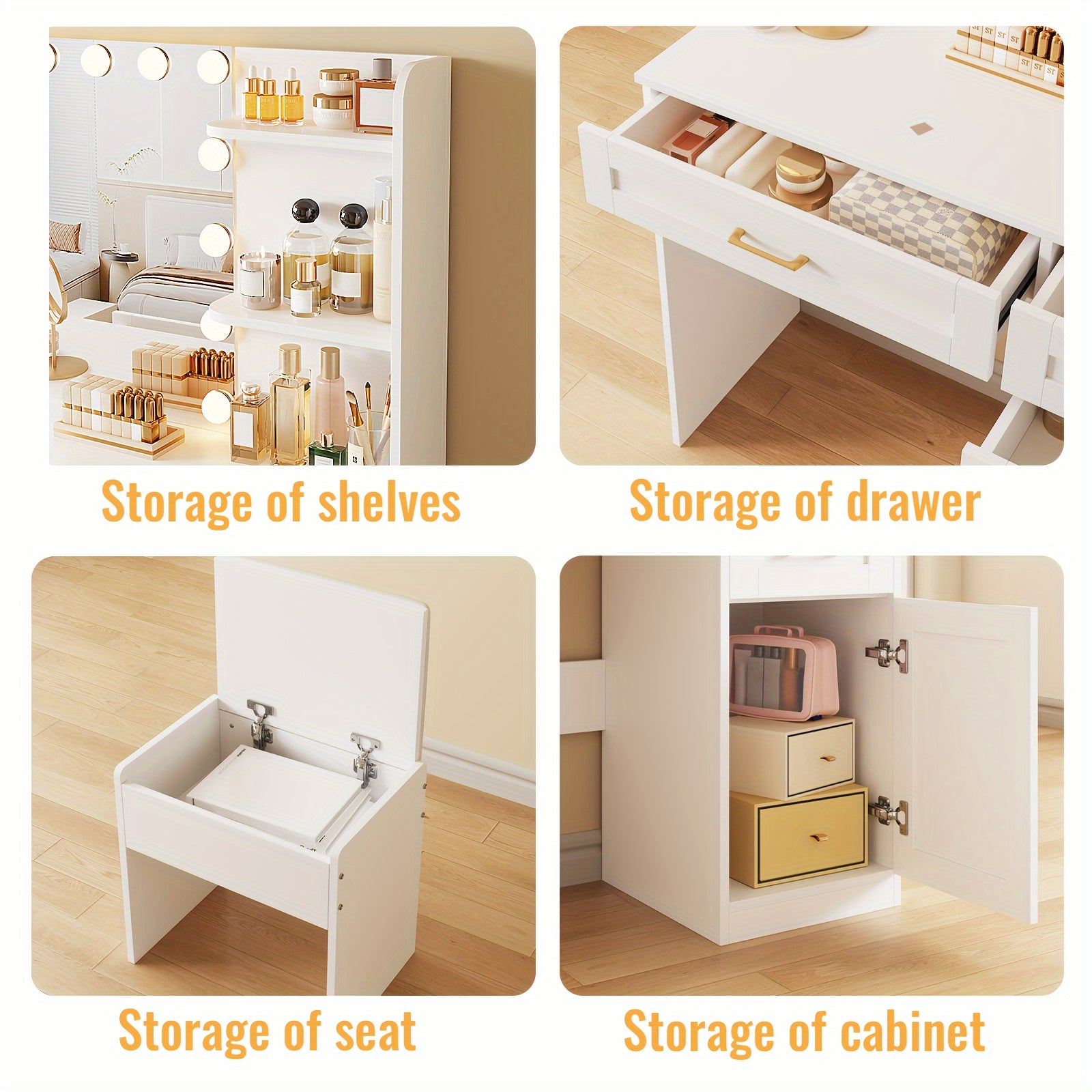 Vanity Desk with Lighted Mirror & Power Outlet
